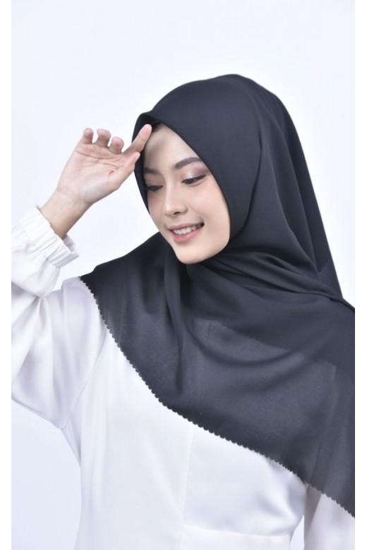Hijab Segi 4 Double Haikon Lasercut Black